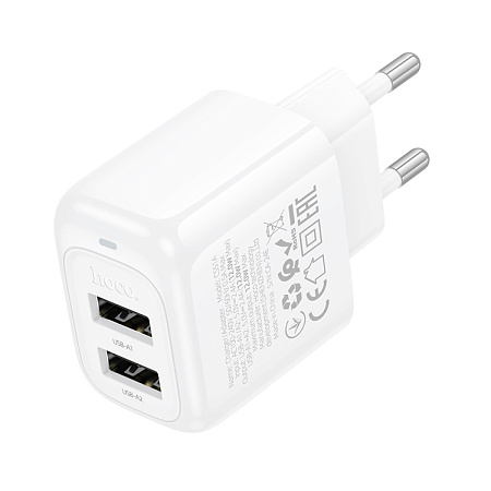 Сетевое зарядное устройство, 2 USB 2.4A (CS51A), HOCO, белый