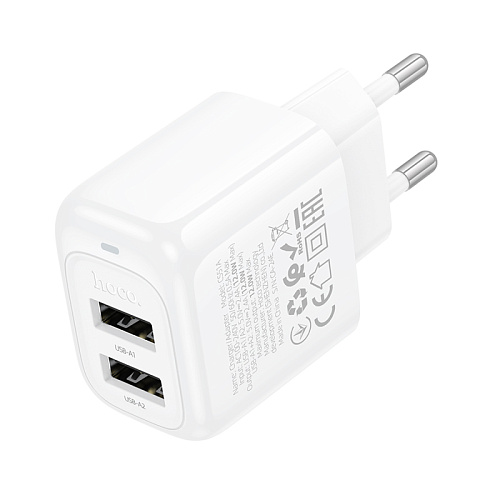 Сетевое зарядное устройство, 2 USB 2.4A (CS51A), HOCO, белый