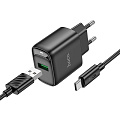 Сетевое зарядное устройство, 1 USB 3.0 QC (C140A), HOCO, Type-C, черный