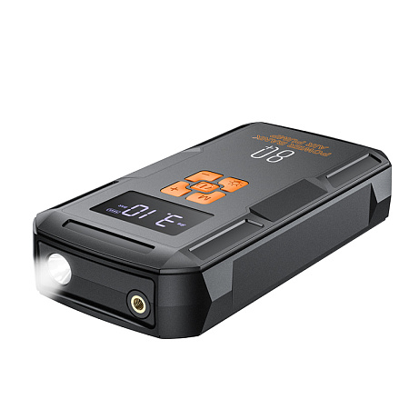 Универсальный Доп. Аккумулятор 8000mAh, QS2, HOCO,12V(запуск двигателя авто)+2USB (5V/2A)+компрессор+фонарик, черный