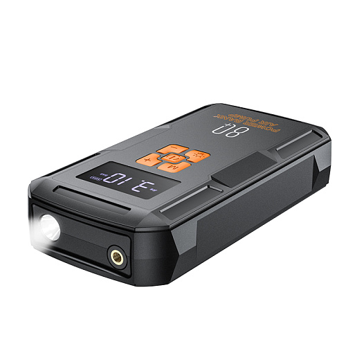 Универсальный Доп. Аккумулятор 8000mAh, QS2, HOCO,12V(запуск двигателя авто)+2USB (5V/2A)+компрессор+фонарик, черный