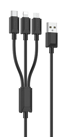 USB дата кабель Lightning+Micro+Type-C, X74, HOCO, черный