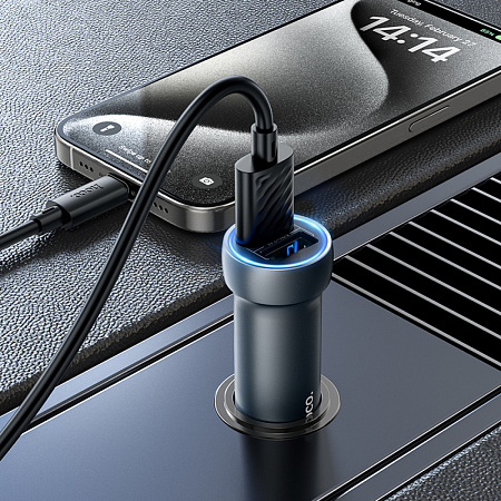 Автомобильное зарядное устройство, 2 USB 3.1A (Z54), HOCO, серый