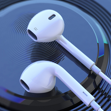Проводные наушники M101, Crystal joy wire-controlled earphones with microphone, HOCO, белые