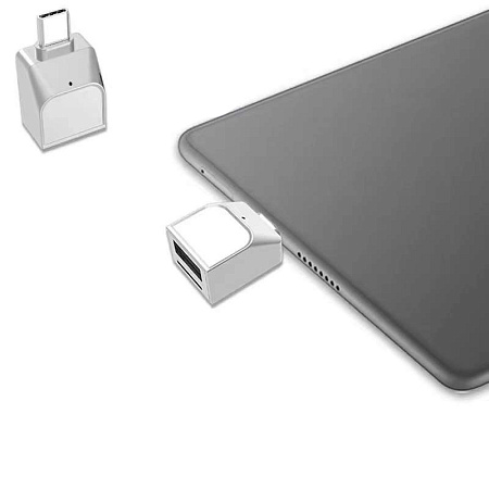 Картридер Type-C на Micro SD+OTG (USB 3.0), металл, серебро