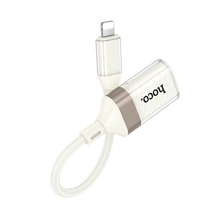 Переходник OTG Lightning, Lightning (папа) на USB 2.0 (мама), UA39, HOCO, белый