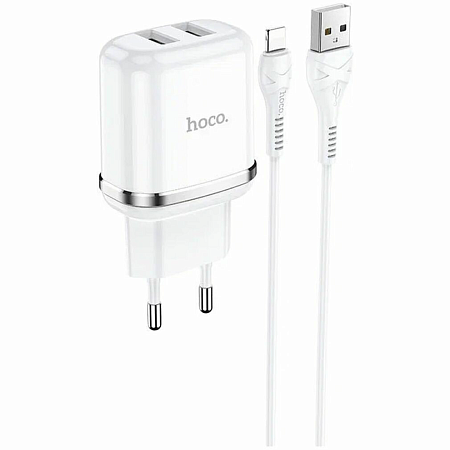 Сетевое зарядное устройство, 2 USB 2.4A 12W (N4), HOCO, Lightning, Умная зарядка, белый