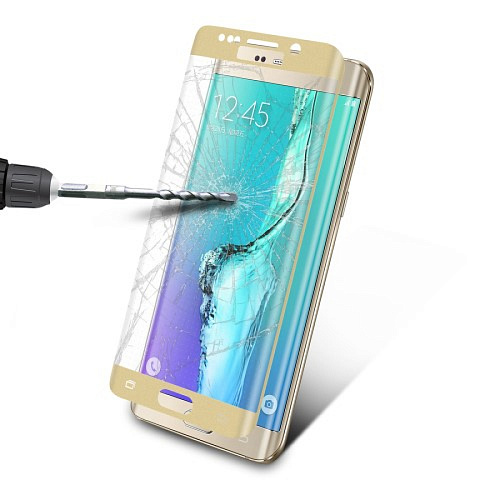 Защитное стекло на Samsung G928F, Galaxy S6 Edge Plus, с загибом, золотое, X-CASE