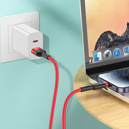 USB дата кабель Lightning, HOCO, U117, 1.2м, красный
