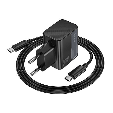 Сетевое зарядное устройство, 1 PD 30W + 1 USB 3.0 QC (CS73A), HOCO, Type-C to Type-C, черный