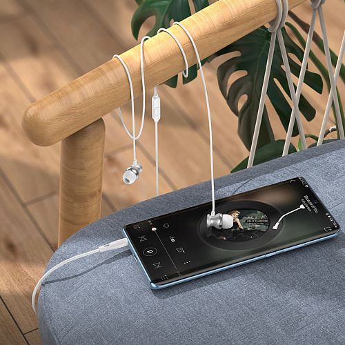 Проводные наушники M106, Fountain metal universal earphones, HOCO, вакуумные, серебро