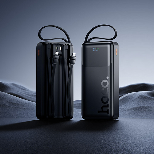 Универсальный Доп. Аккумулятор 20000mAh, J156A, HOCO, выход: 1 USB, 1 PD (20W), кабель: Type-C, Lightning, Micro, черный