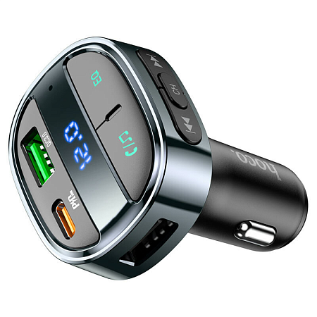 Bluetooth FM модулятор, E70, HOCO, 1 PD 30W+1 USB QC3.0, черный