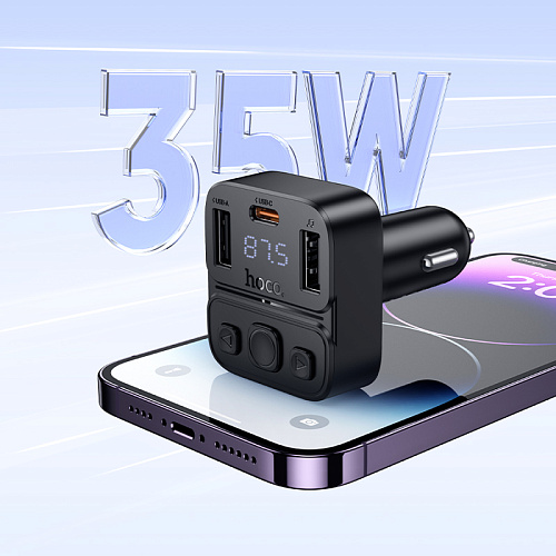Bluetooth FM модулятор, E87, HOCO, 1 USB QC3.0+1 PD (20Вт)+1 USB 5V/0.5A, черный