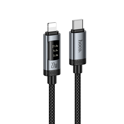 Кабель Lightning to Type-C (PD), HOCO, U148, 1.2 метра, PD 27W, с дисплеем, цвет черный