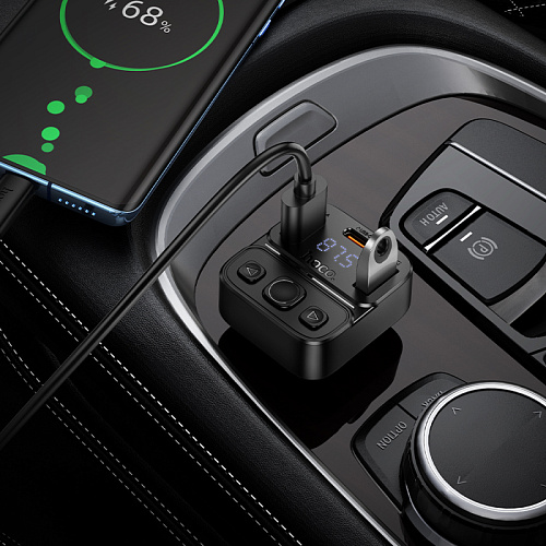 Bluetooth FM модулятор, E87, HOCO, 1 USB QC3.0+1 PD (20Вт)+1 USB 5V/0.5A, черный