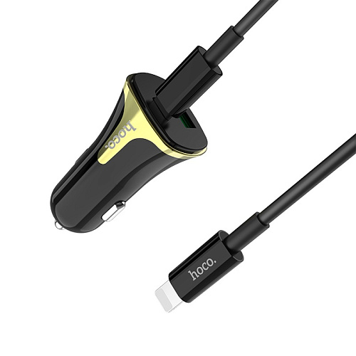 Автомобильное зарядное устройство, 1 USB QC3.0+1 PD (Z31A), HOCO, кабель Type-С to Lightning, черный