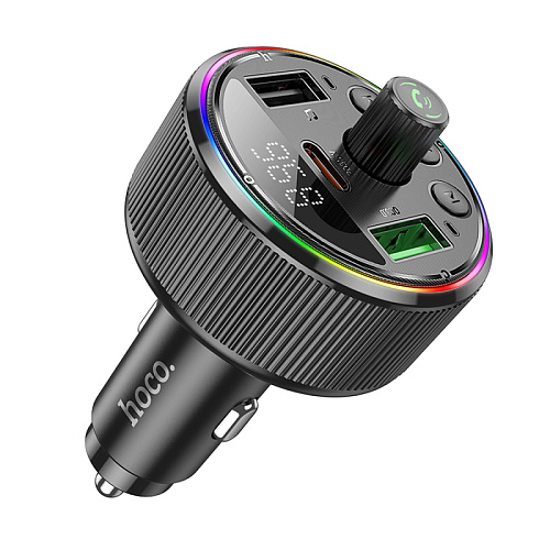Bluetooth FM модулятор, E82, HOCO, 1 PD (30W), 1 USB (QC), черный
