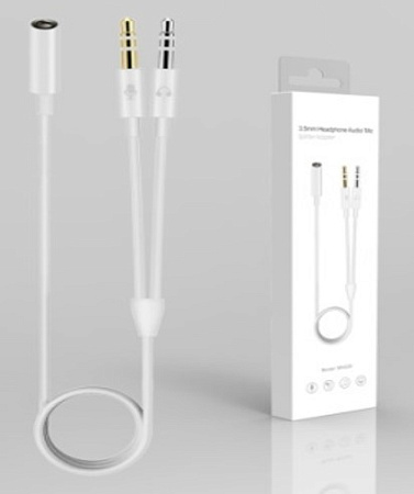 AUX переходник с 1 Jack на 2 (3,5 мм), (1 мама на 2 папы), MH029, белый