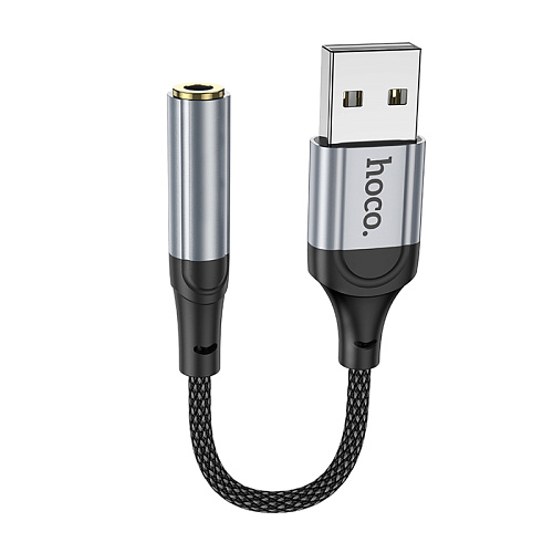 Переходник с USB на Jack 3.5мм, LS36, HOCO,  длина: 12 см; вес: 8 г, черный