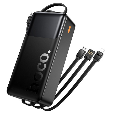 Универсальный Доп. Аккумулятор 30000mAh, J156B, HOCO, выход: 1 USB, 1 PD (20W), кабель: Type-C, Lightning, Micro, черный