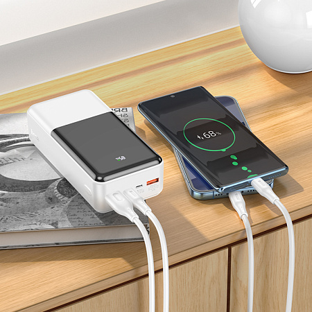 Универсальный Доп. Аккумулятор 30000mAh, J108B, HOCO, выход: 1 USB (22.5W)+1 PD (18W), белый