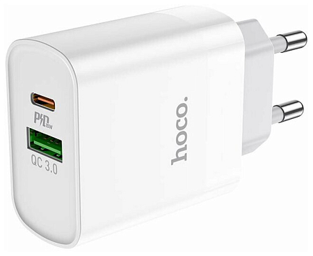 Сетевое зарядное устройство, 1 PD 20W + 1 USB 3.0 QC (C80A), HOCO, Type-C to Lightning, белый