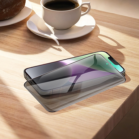 Защитное стекло на iPhone 13 Pro Max (6.7)/14 Plus, A34 Plus, HOCO, Антишпионское стекло, черное