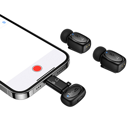 Беспроводной микрофон (2 шт) с приемником для Type-C и Lightning, L19, HOCO, черный