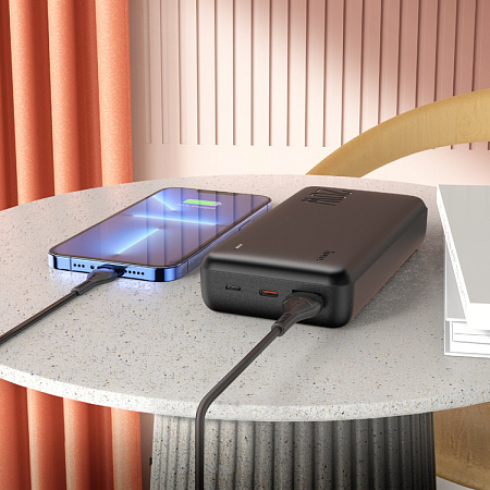 Универсальный Доп. Аккумулятор 20000mAh, J87A, HOCO, выход 1 USB (18W), 1 PD (20W), вход Micro/Type-C, черный