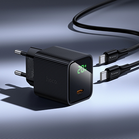Сетевое зарядное устройство, 1 PD 20W  (CS82A), HOCO, Type-C to Type-C, с дисплеем, черный