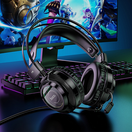 Проводные наушники W110, HOCO, игровые с микрофоном, черный