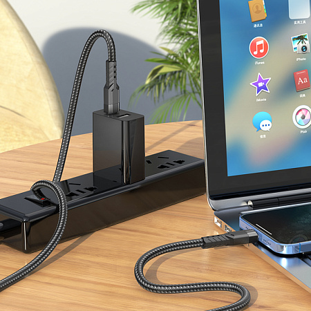 Кабель Lightning to Type-C (PD), HOCO, U110, 1.2м, 20W, черный