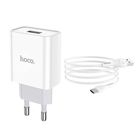 Сетевое зарядное устройство, 1 USB 2.1A (C81A), HOCO, Type-C, белый