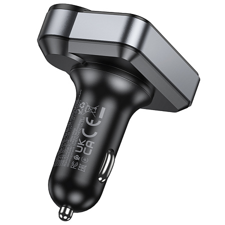 Bluetooth FM модулятор, E86, HOCO, 1 USB QC3.0+1 PD (30Вт)+1 USB 5V/0.5A, черный