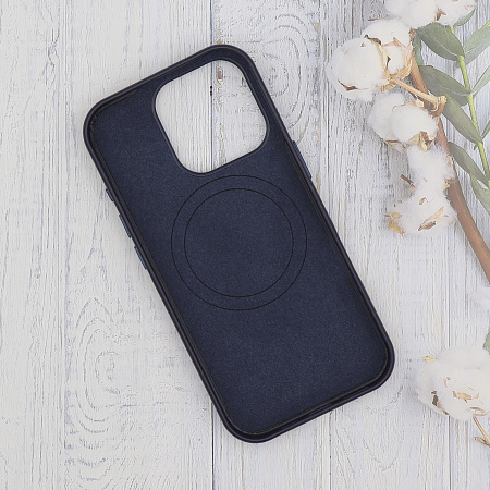 Чехол-накладка для iPhone 16 Pro, экокожа, магнитный (MagSafe), без лого, X-CASE, синий