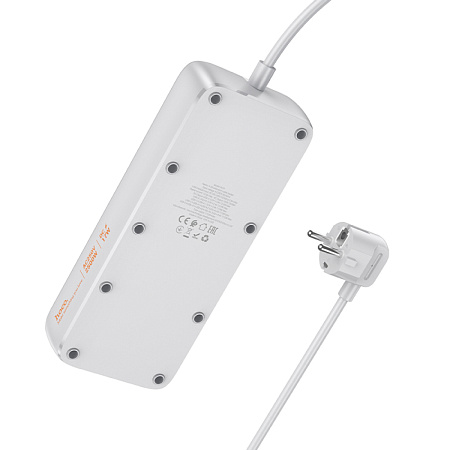 Сетевой фильтр на 4 розетки+3 USB+1 PD, 1.5 м, AC21, Sunlight, HOCO, белый