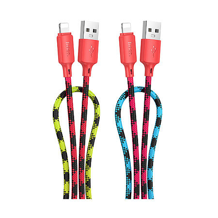USB дата кабель Lightning, HOCO, X116, 1м, разноцветный красный с желтым или синим