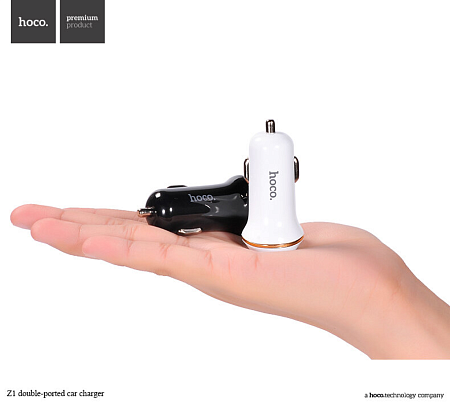 Автомобильное зарядное устройство, 2 USB 2.1A (Z1), usb cable lightning, HOCO, белый