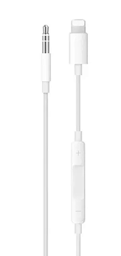 AUX Audio кабель 3,5 мм на Lightning+кнопки регулировки громкости, белый