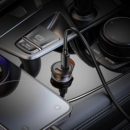 Автомобильное зарядное устройство, 2 PD 45W (NZ16B), HOCO, Type-C to Lightning, серый