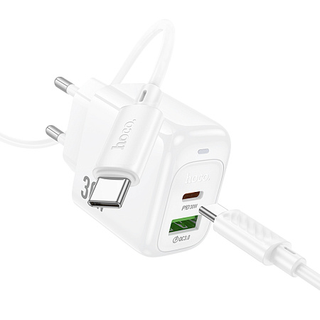 Сетевое зарядное устройство, 1 USB 3.0 QC+1 PD 30W (CS55A), HOCO, Type-C to Type-C, белый