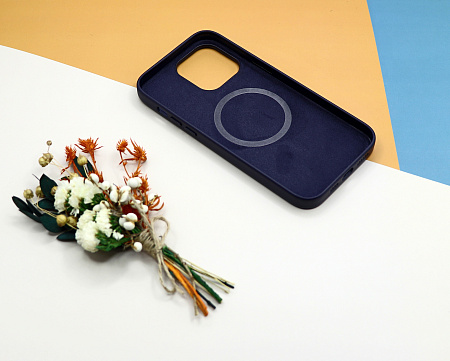 Чехол силиконовый для iPhone 14 Pro Max (6.7), Магнитный (MagSafe), экокожа, X-CASE, синий