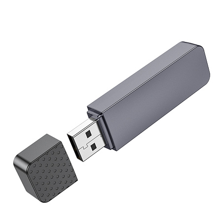 Картридер 2 в 1, USB 2.0, HB45, HOCO, поддержка TF/SD карт, серый