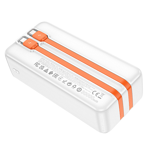 Универсальный Доп. Аккумулятор 30000mAh, J119B, HOCO, выход: 1 USB (22.5W)+кабель Type-C+кабель Lightning, белый