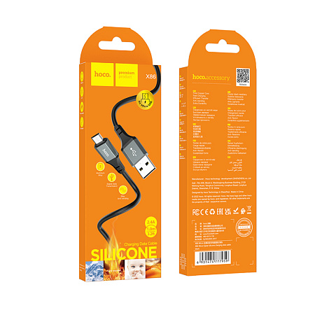 USB Кабель Micro, HOCO, X86, силиконовый, 1м, черный