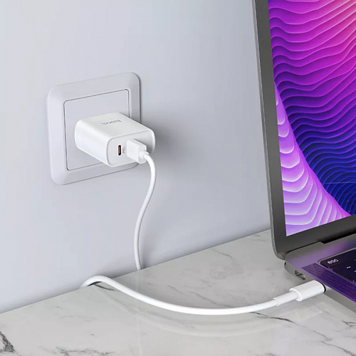 Сетевое зарядное устройство, 1 PD 20W + 1 USB 3.0 QC (C80A), HOCO, Type-C to Lightning, белый