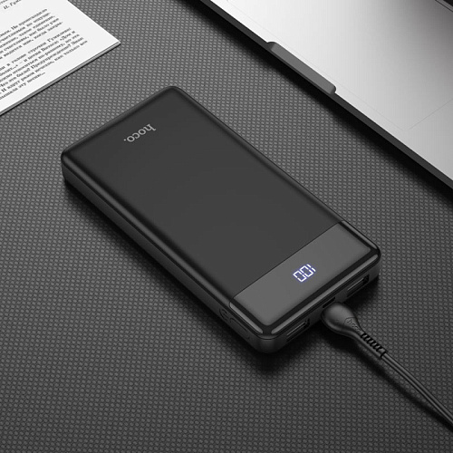Универсальный Доп. Аккумулятор 10000mAh, J84, HOCO, выход 2 USB (5V/2A), вход Micro/Type-C, с дисплеем, черный