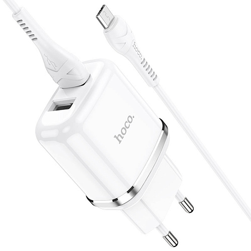 Сетевое зарядное устройство, 2 USB 2.4A 12W (N4), HOCO, Micro, Умная зарядка, белый