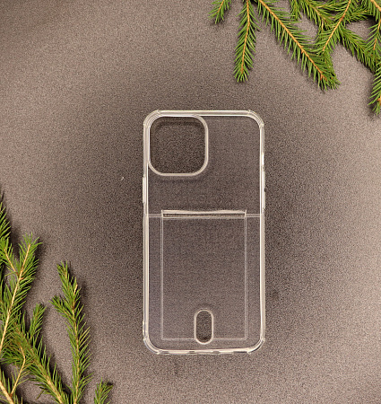 Чехол силиконовый для iPhone 13 Pro Max (6.7), с карманом для карт, X-CASE, прозрачный